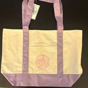 Large Trader Joe’s Purple Cream & Lavender Pastel Canvas Reusable Tote Bag